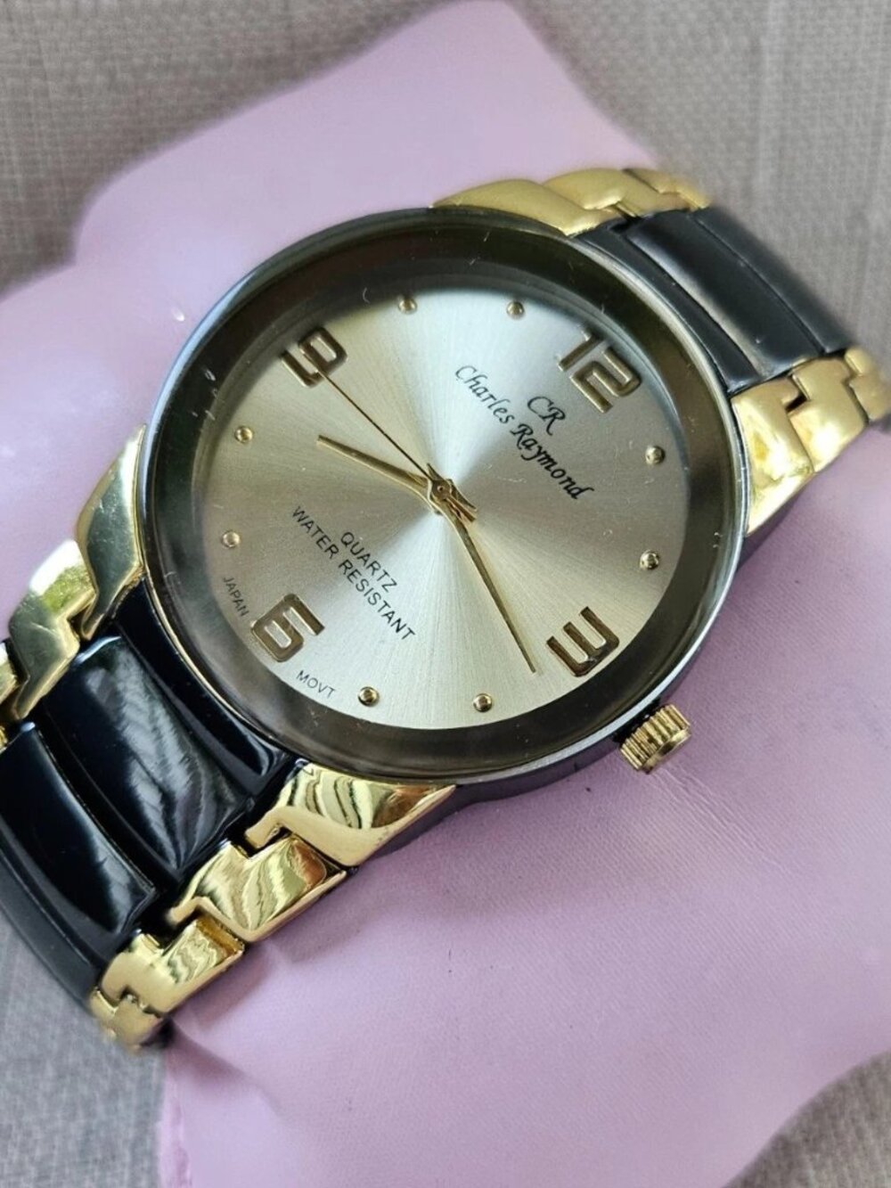 Charles Raymond Men Wristwatch Black/Gold Dual Tone Analog Quartz Wrist Watch